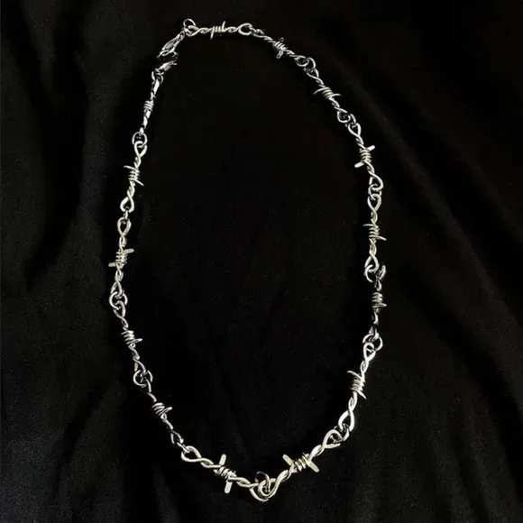 20" Womens 18K White Gold Barbed Wire Chain Necklace Silver Jewelry 18 Karat NEW - Picture 4 of 12